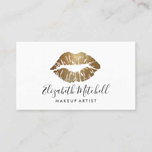 メーキャップアーティストのモダンな手書きの金ゴールドのグリッターの唇 名刺 (正面)