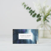 メーキャップアーティストのモダンな濃紺の水彩画 名刺 (スタンド正面)