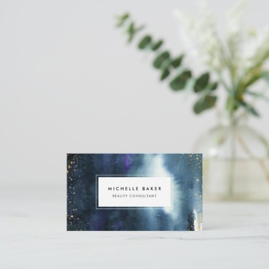 メーキャップアーティストのモダンな濃紺の水彩画 名刺 (スタンド正面)