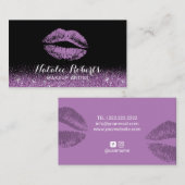 メーキャップアーティストのモダンな紫色の口紅の唇のサロン 名刺 (正面/裏面)