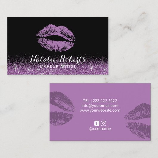メーキャップアーティストのモダンな紫色の口紅の唇のサロン 名刺 (正面/裏面)