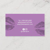 メーキャップアーティストのモダンな紫色の口紅の唇のサロン 名刺 (裏面)