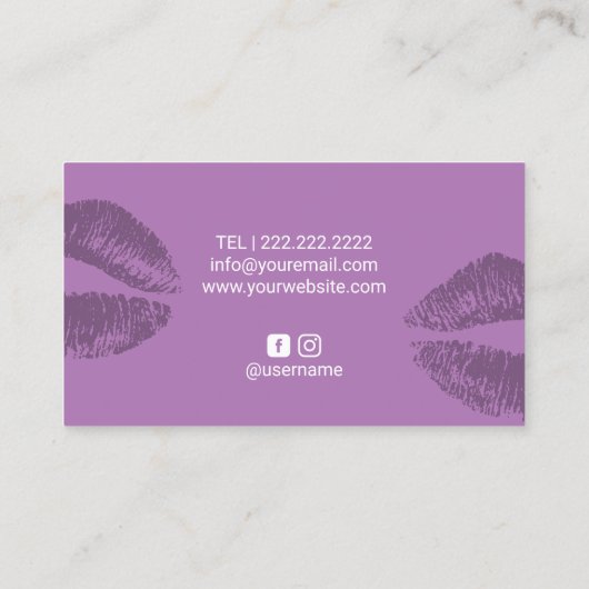 メーキャップアーティストのモダンな紫色の口紅の唇のサロン 名刺 (裏面)