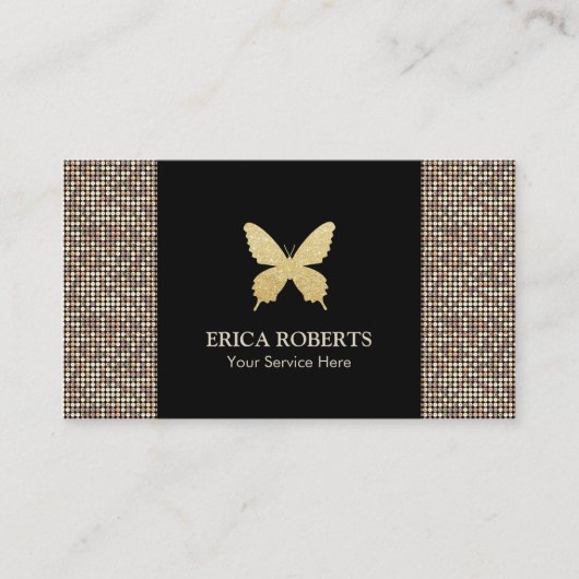 メーキャップアーティストのモダンな蝶金ゴールドのグリッター 名刺 (正面)
