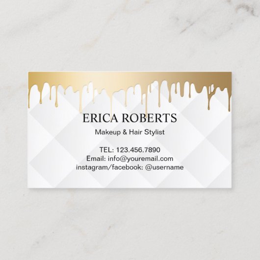 メーキャップアーティストのモダンな金ゴールドの滴りの赤い唇のロイヤリティ ロイヤリティカード (裏面)