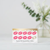 メーキャップアーティストのモダンな金ゴールドの滴りの赤い唇のロイヤリティ ロイヤリティカード (スタンド正面)