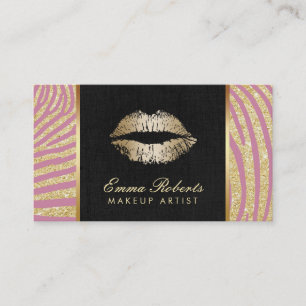 メーキャップアーティストのモダンな金ゴールド及びピンクのシマウマは縞で飾ります 名刺