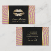 メーキャップアーティストのモダンな金ゴールド及びピンクのシマウマは縞で飾ります 名刺 (正面/裏面)