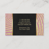 メーキャップアーティストのモダンな金ゴールド及びピンクのシマウマは縞で飾ります 名刺 (裏面)