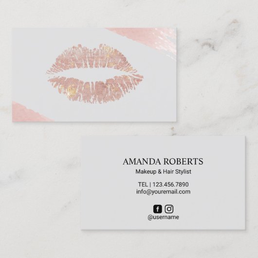 メーキャップアーティストのモダンのばら色の金ゴールドの唇の美容院 名刺 (正面/裏面)