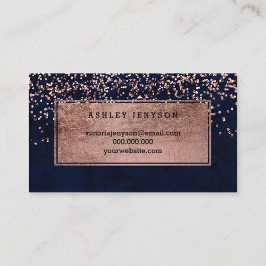 メーキャップアーティストのモダンのばら色の金ゴールドの紙吹雪の濃紺 名刺 (裏面)