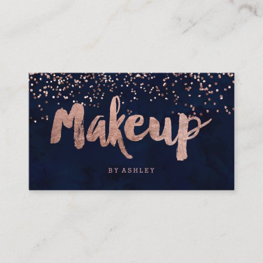 メーキャップアーティストのモダンのばら色の金ゴールドの紙吹雪の濃紺 名刺 (正面)