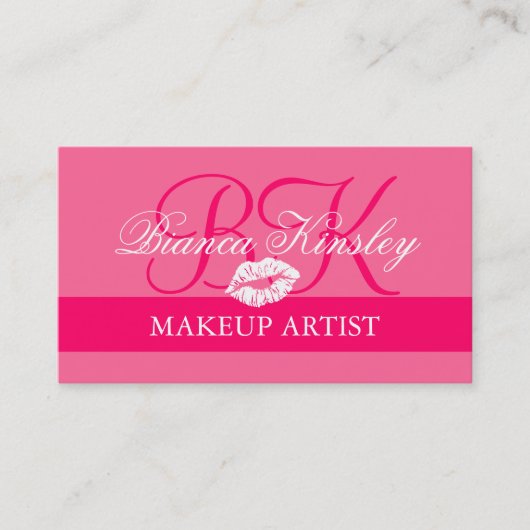 メーキャップアーティストのモノグラムの名刺のショッキングピンク 名刺 (正面)