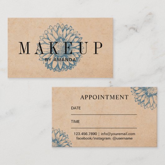 メーキャップアーティストのヴィンテージのヒマワリのサロンのアポイントメント 予約カード (正面/裏面)