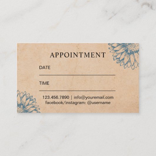 メーキャップアーティストのヴィンテージのヒマワリのサロンのアポイントメント 予約カード (裏面)