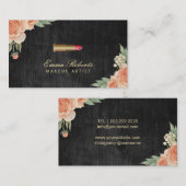 メーキャップアーティストのヴィンテージの花のエレガントで暗い木 名刺 (正面/裏面)