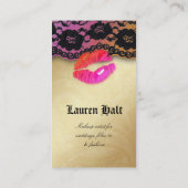 メーキャップアーティストの光沢のある唇Nのレースのピンクのオレンジの金ゴールド 名刺 (裏面)