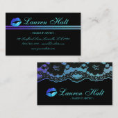 メーキャップアーティストの光沢のある小型唇Nのレースの青 名刺 (正面/裏面)
