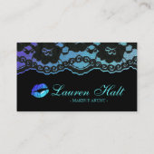 メーキャップアーティストの光沢のある小型唇Nのレースの青 名刺 (裏面)
