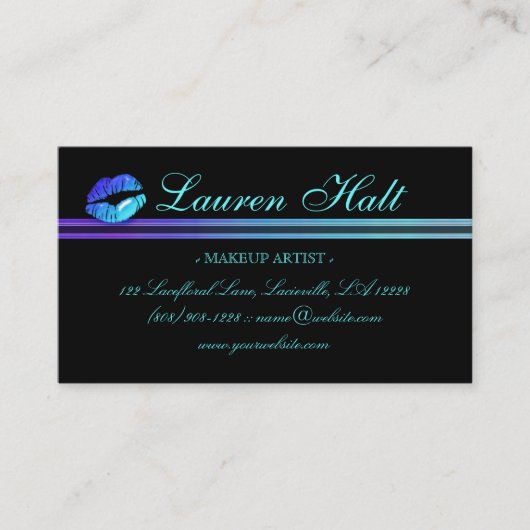 メーキャップアーティストの光沢のある小型唇Nのレースの青 名刺 (正面)