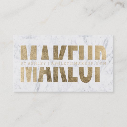 メーキャップアーティストの切り取られたフェイクな金ゴールドのタイポグラフィの大理石 名刺 (正面)