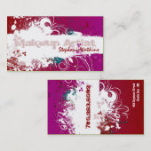 メーキャップアーティストの名刺のグランジな（ばちゃばちゃ）跳ねるの赤 名刺 (正面/裏面)