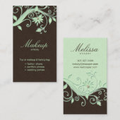 メーキャップアーティストの名刺の花の緑ブラウン 名刺 (正面/裏面)