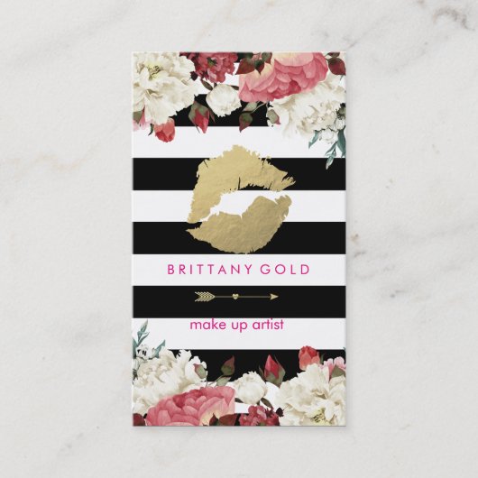 メーキャップアーティストの名刺-シックな金ゴールドおよび黒 名刺 (正面)