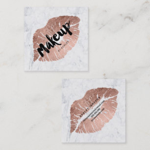メーキャップアーティストの唇のばら色の金ゴールドのタイポグラフィの大理石2 スクエア名刺