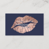 メーキャップアーティストの唇のばら色の金ゴールドのタイポグラフィの青 名刺 (裏面)