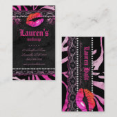 メーキャップアーティストの唇Nのレースのピンクのシマウマ 名刺 (正面/裏面)