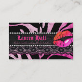 メーキャップアーティストの唇Nのレースのピンクのシマウマ 名刺 (裏面)