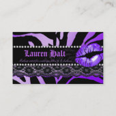 メーキャップアーティストの唇Nのレースの紫色のシマウマのモダン 名刺 (裏面)