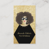 メーキャップアーティストの美容師のアフリカのシックな黒及び金ゴールド 名刺 (正面)