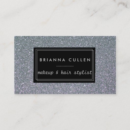 メーキャップアーティストの美容師のファンキーな銀製のグリッター 名刺 (正面)