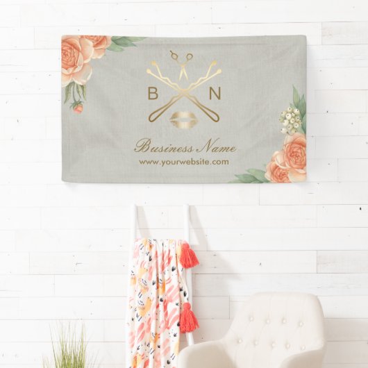 メーキャップアーティストの美容師のヴィンテージの花柄のサロン 横断幕 (インサイチュ)