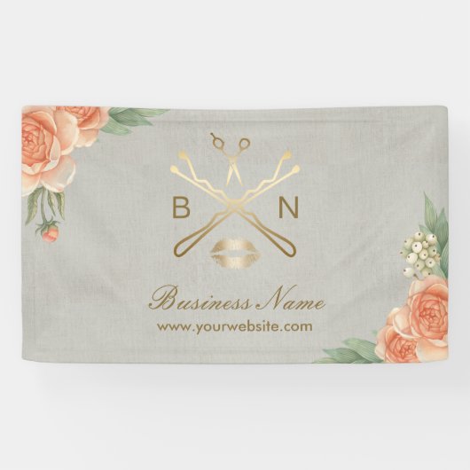 メーキャップアーティストの美容師のヴィンテージの花柄のサロン 横断幕 (横)