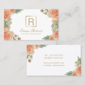 メーキャップアーティストの美容師のヴィンテージの花柄のモノグラム 名刺 (正面/裏面)