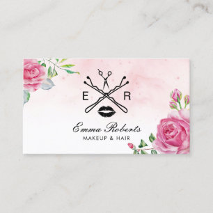 メーキャップアーティストの美容師の水彩画の花柄のサロン 名刺