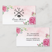 メーキャップアーティストの美容師の水彩画の花柄のサロン 名刺 (正面/裏面)