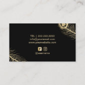 メーキャップアーティストの美容師の金ゴールドの孔雀の羽 名刺 (裏面)