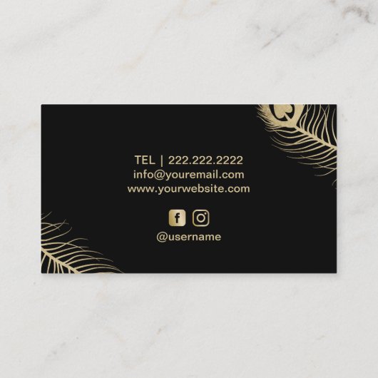メーキャップアーティストの美容師の金ゴールドの孔雀の羽 名刺 (裏面)