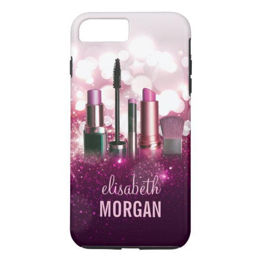 メーキャップアーティストの美容師-ピンクの美しいのグリッター Case-Mate iPhoneケース (裏面)