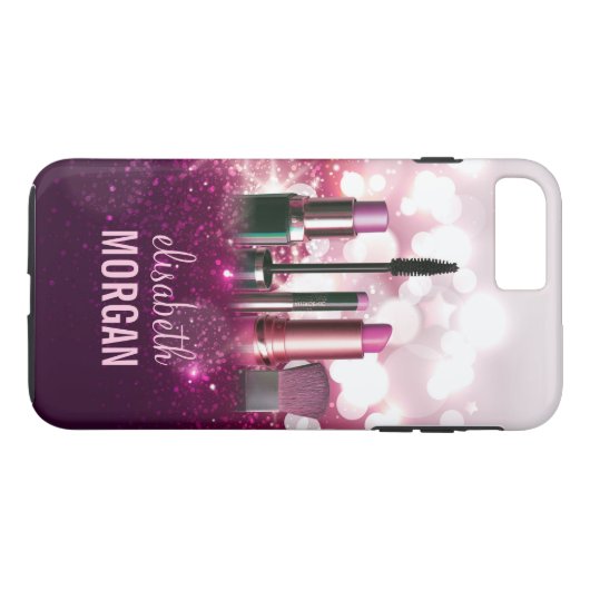 メーキャップアーティストの美容師-ピンクの美しいのグリッター Case-Mate iPhoneケース (裏面(横))