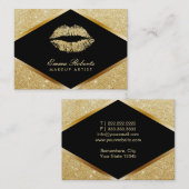 メーキャップアーティストの美容院のシックな唇の金ゴールドのグリッター 名刺 (正面/裏面)