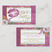メーキャップアーティストの花のピンクのグリッターのキスの証拠の唇 名刺 (正面/裏面)