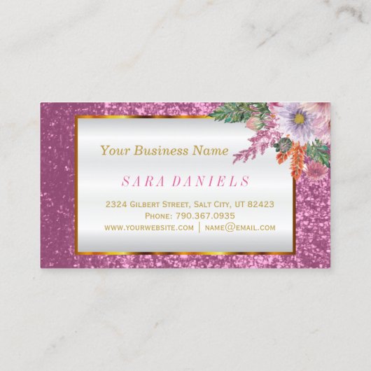 メーキャップアーティストの花のピンクのグリッターのキスの証拠の唇 名刺 (裏面)