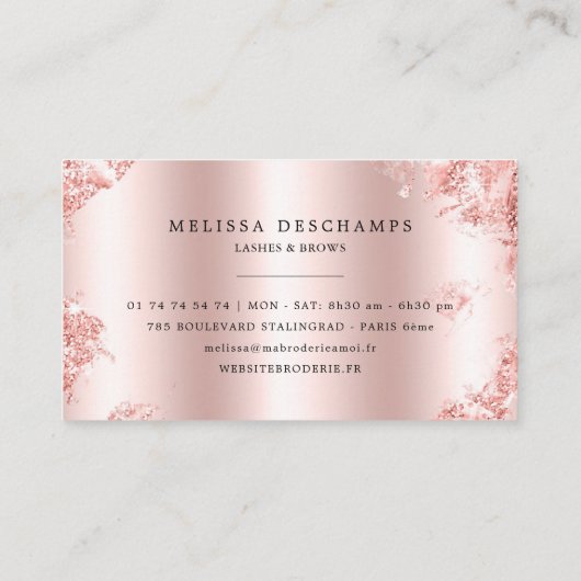 メーキャップアーティストの豪華なグリッターのばら色の金ゴールドのまつげ 名刺 (裏面)