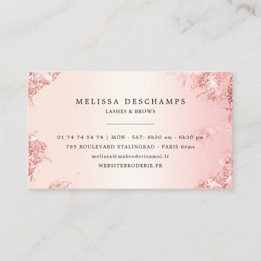 メーキャップアーティストの豪華なグリッターのばら色の金ゴールドのまつげ 名刺 (裏面)