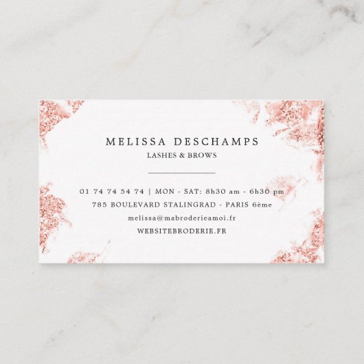 メーキャップアーティストの豪華なグリッターのばら色の金ゴールドのまつげ 名刺 (裏面)